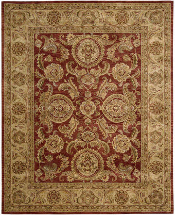 Dusty coral Nourison Jaipur Cinnamon Persian rug with floral and paisley pattern. Handmade wool area rug.