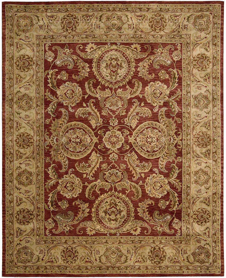 Dusty coral Nourison Jaipur Cinnamon Persian rug with floral and paisley pattern. Handmade wool area rug.