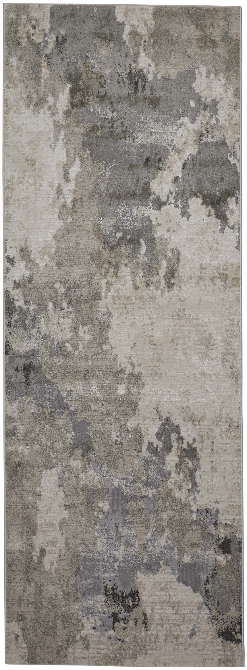 Close-up of Feizy Prasad Modern Watercolor Ivory/Gray Area Rug. Abstract design with gray and ivory hues. Design-Runner