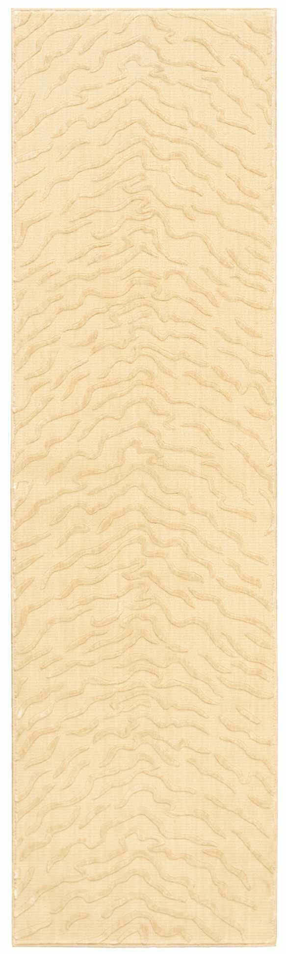 Close-up of the Nourison Nepal Bone Vintage runner rug. Beige wool rug with subtle, wavy pattern and soft texture.