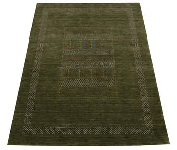 Gabbeh Design Hand Loomed Green Wool Area Rug