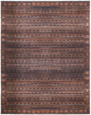 Detailed Feizy Voss Transitional Oriental rug in red, brown, and blue with a traditional geometric pattern. Design-Rectangle