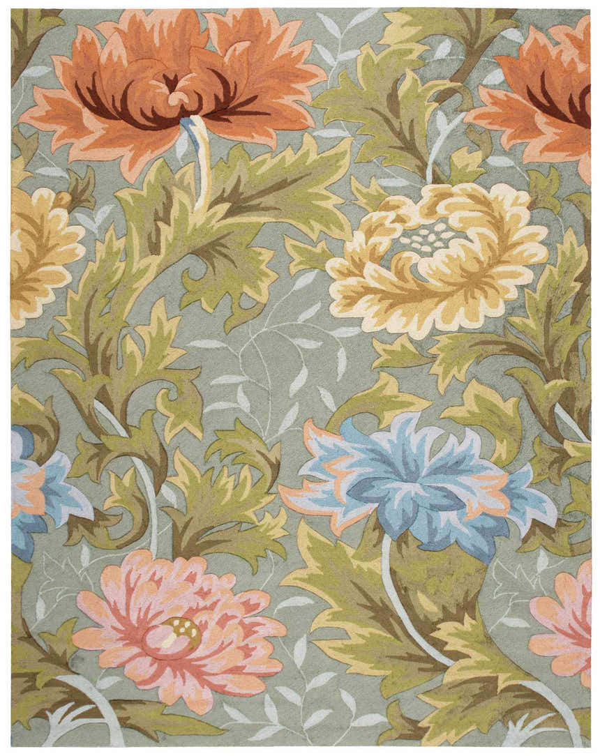 Close-up of the Nourison Fantasy Slate Floral Indoor Area Rug, featuring a taupe floral pattern and handmade construction.