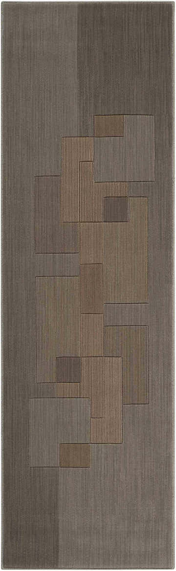 Close-up of the Calvin Klein Home Loom Select Neutrals Drift rug. Modern design with geometric blocks and textured wool in neutral tones.