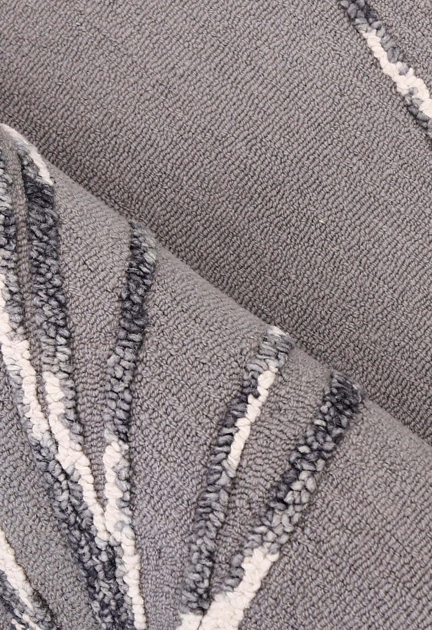 Gem Curved Stripes Gray Hand Tufted 5x5 Wool Area Rug