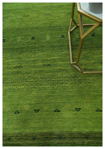 Geometrical Stripes Design Green Hand loom Multi Size wool Area Rug