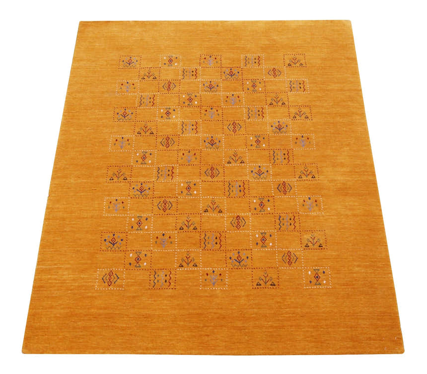 Gold Center Pattern Hand Loomed Wool Area Rug