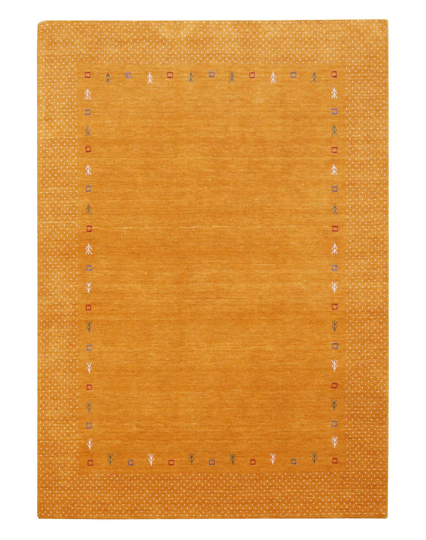 Gold Tribal Border Design Hand Loomed Wool Area Rug