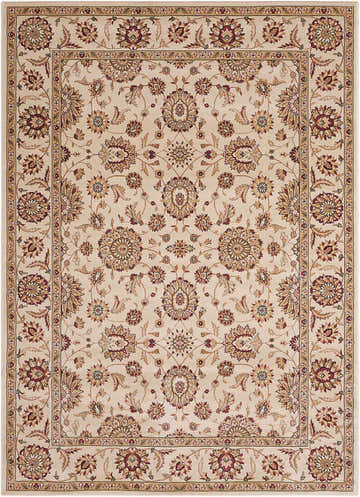 Close-up of Nourison Persian Crown Ivory Persian Rug. Features chestnut floral designs and a classic Persian pattern.