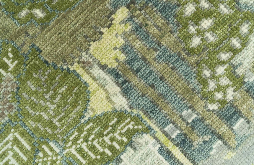 Green And Gray Nature Jungle Hand Knotted Custom Made wool area rug