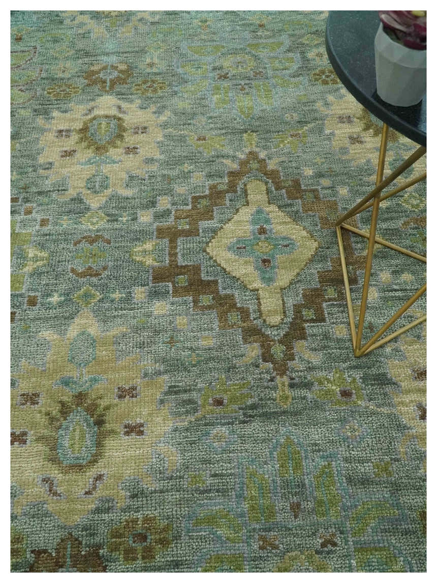 Green and Olive Hand Knotted Traditional Oushak Multi Size wool area rug