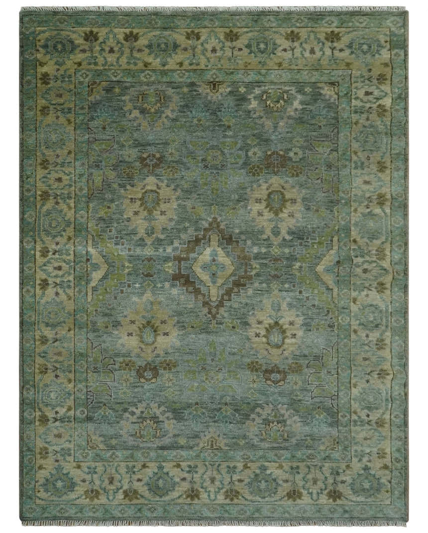 Green and Olive Hand Knotted Traditional Oushak Multi Size wool area rug