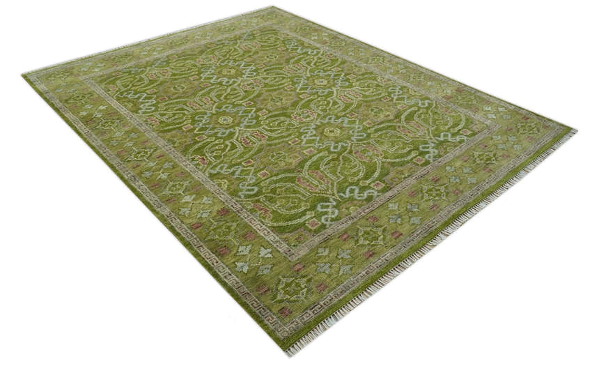 Green and Purple Traditional Design Custom Made wool area rug