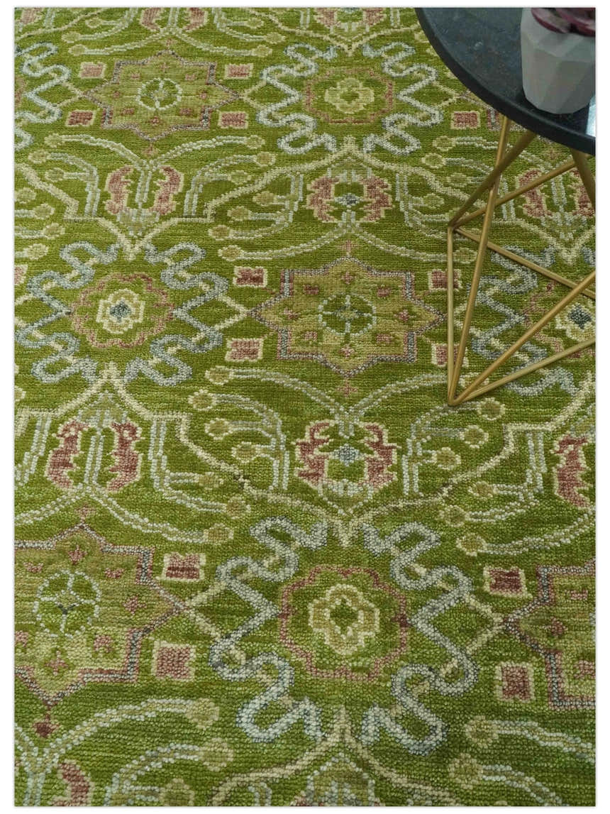 Green and Purple Traditional Design Custom Made wool area rug