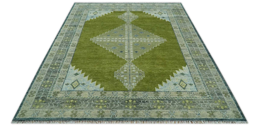 Green, Blue and Gray Hand Knotted Traditional Heriz Multi Size wool area rug