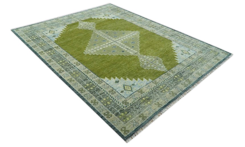 Green, Blue and Gray Hand Knotted Traditional Heriz Multi Size wool area rug