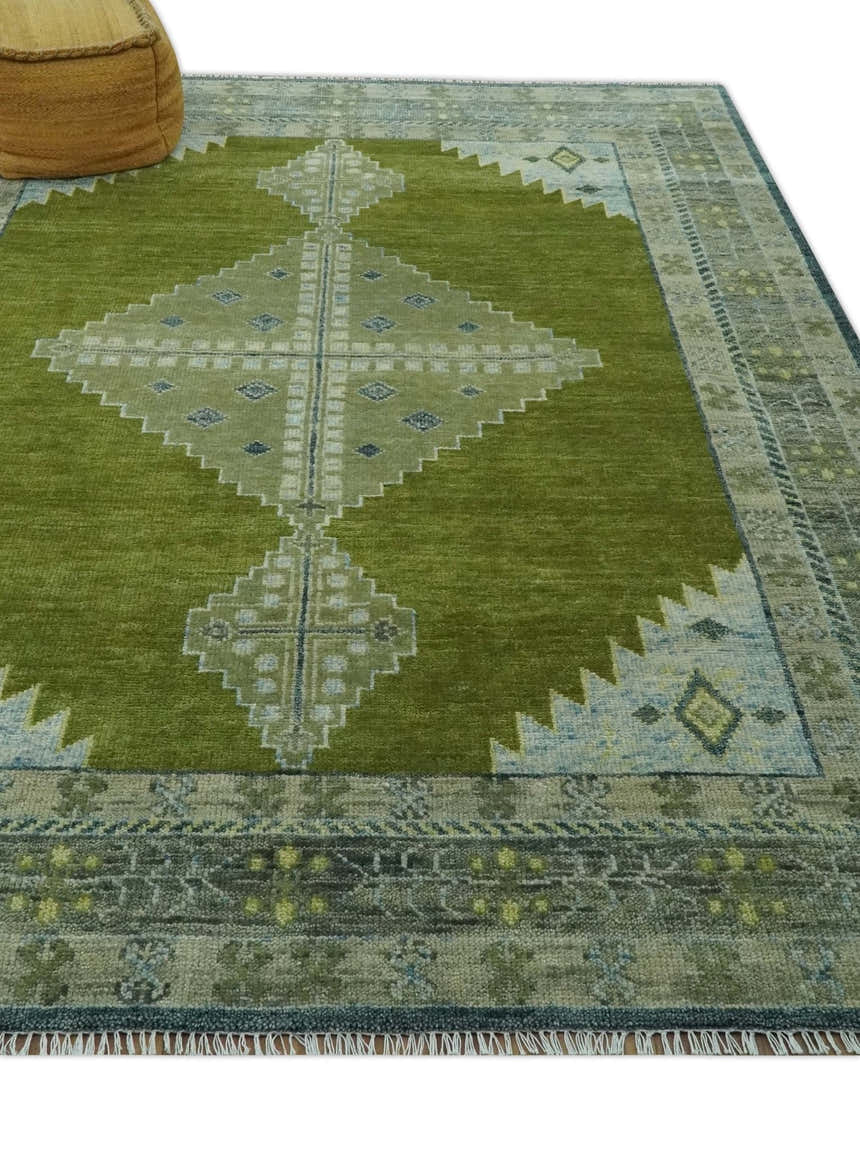 Green, Blue and Gray Hand Knotted Traditional Heriz Multi Size wool area rug