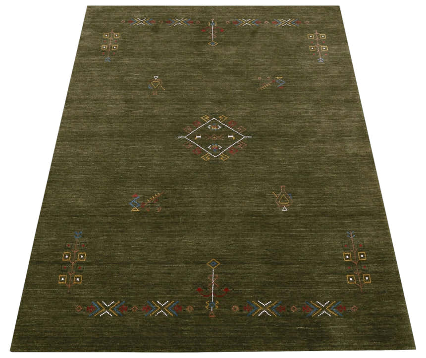 Green Tribal Center Medallion Hand Loomed Wool Area Rug