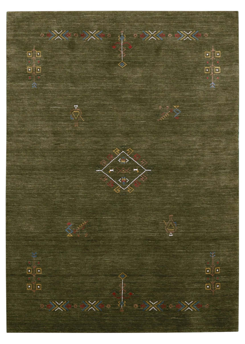 Green Tribal Center Medallion Hand Loomed Wool Area Rug