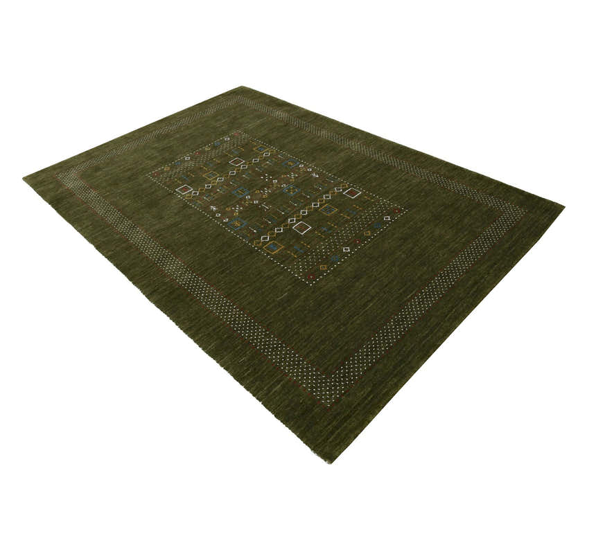 Green Tribal Center Pattern Hand Loomed Wool Area Rug