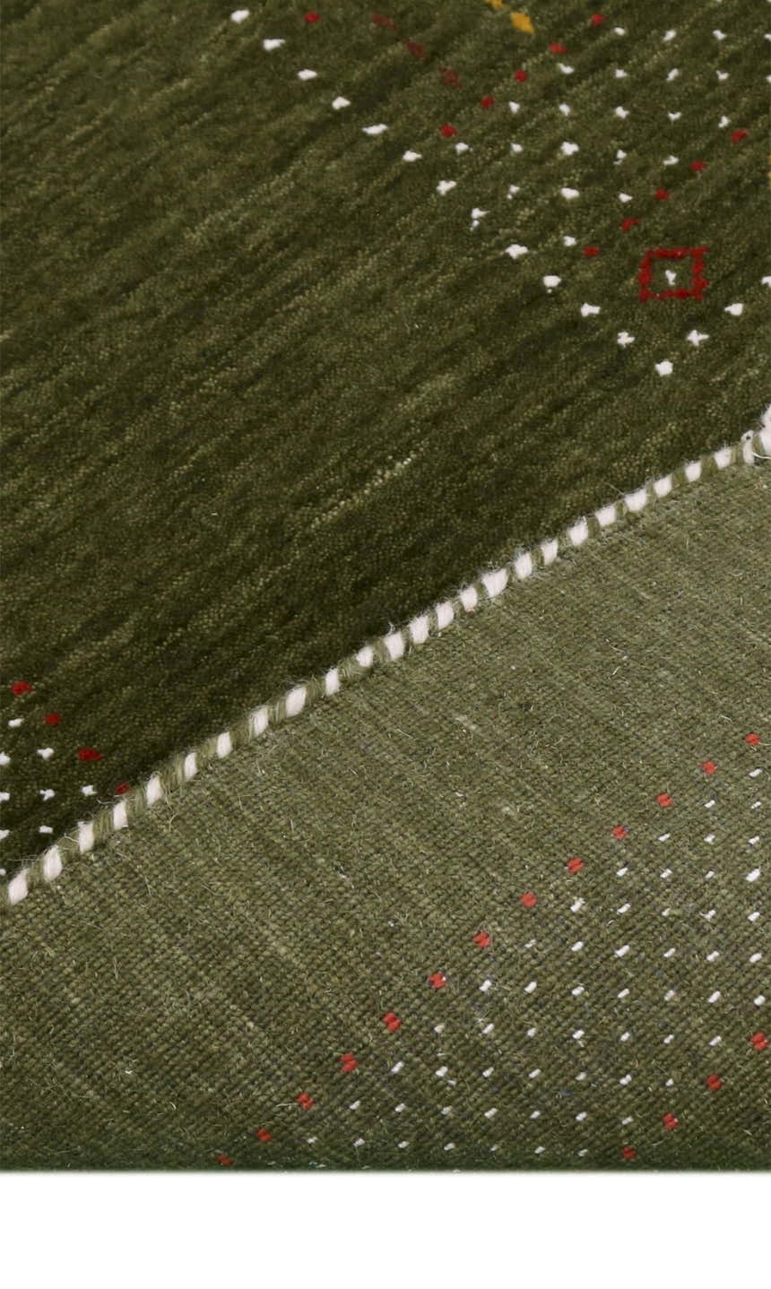 Green Tribal Center Pattern Hand Loomed Wool Area Rug