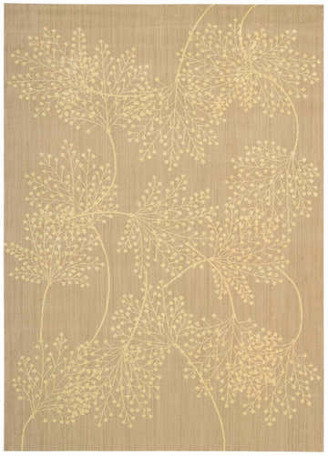 Close-up of Nourison Capri Sand Floral Area Rug. Sandstone wool rug with a delicate, branching floral pattern.