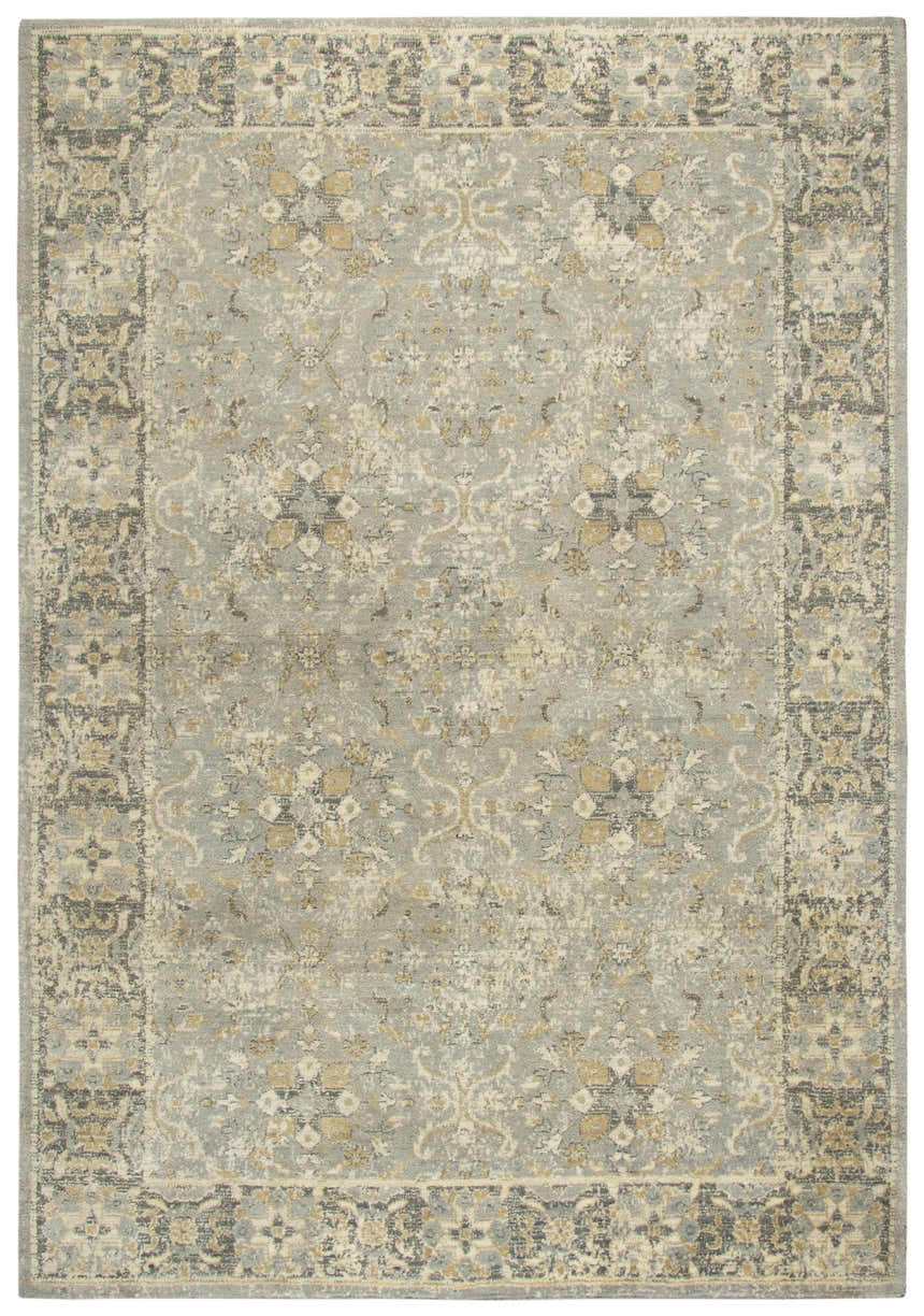 Close-up of Rizzy GS6796 area rug. Machine woven with beige, dark red, and gray floral and ornamental pattern. 100% New Zealand Wool. Design-Rectangle-6796