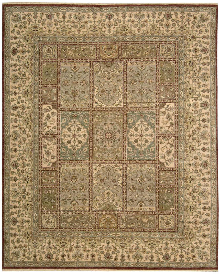 Detailed multicolor Persian design of the Nourison Legend wool area rug. Rectangle shape, handmade.