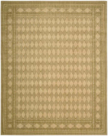Close-up of the Nourison Cosmopolitan Honey Persian rug, featuring a diamond pattern and decorative border in shades of yellow.