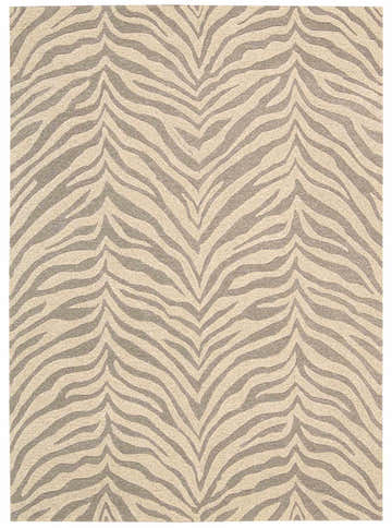 Close-up of the Michael Amini Zambiana Ash Rug, featuring a zebra-like stripe pattern in ash and beige tones.