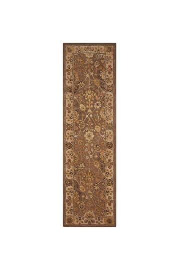 Close-up of the Nourison 3000 Taupe Persian runner rug, showcasing its floral pattern, ivory and taupe colors, and handmade details.