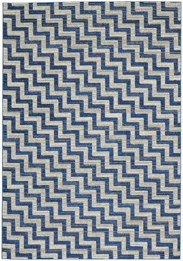 Feizy Brixton Modern Chevron area rug featuring a geometric zigzag pattern in blue, ivory, and gray. Design-Rectangle