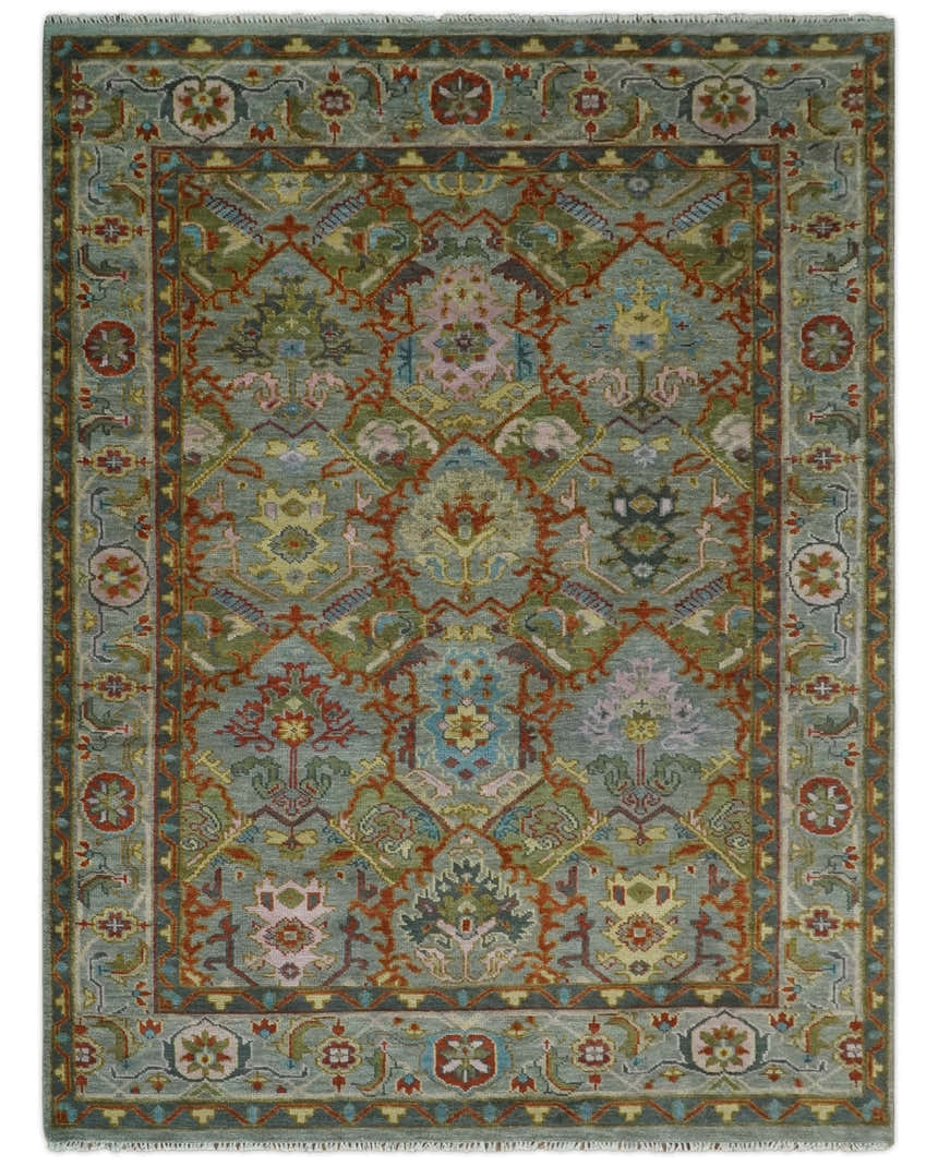 Hand knotted Olive, Rust and Gray Traditional Antique Moss Oushak Multi Size wool Area Rug