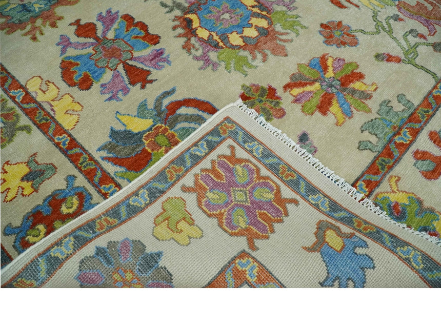 Custom Made Hand Knotted Beige with multicolor Traditional Oushak Wool area Rug
