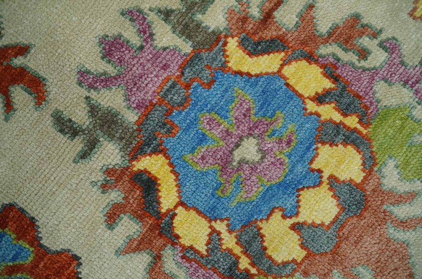 Custom Made Hand Knotted Beige with multicolor Traditional Oushak Wool area Rug