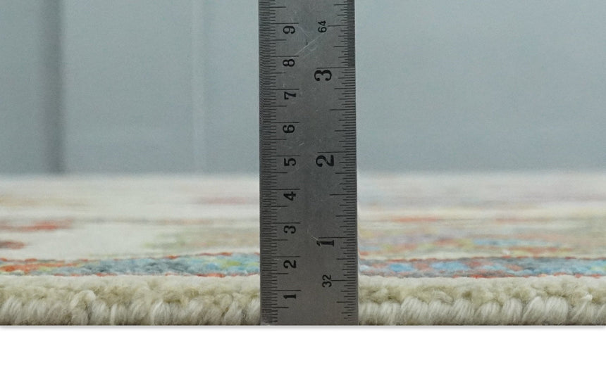 Custom Made Hand Knotted Beige with multicolor Traditional Oushak Wool area Rug