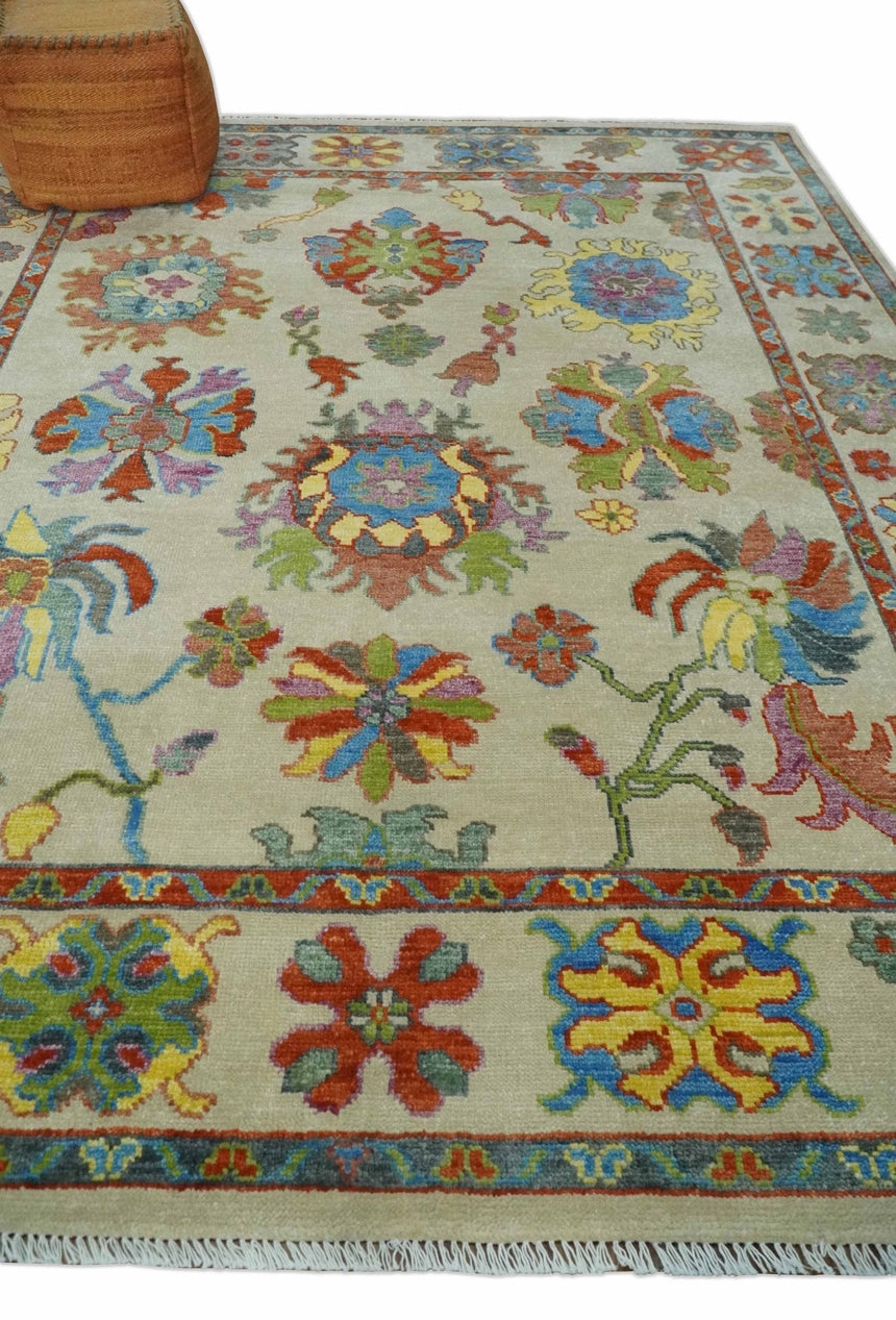 Custom Made Hand Knotted Beige with multicolor Traditional Oushak Wool area Rug