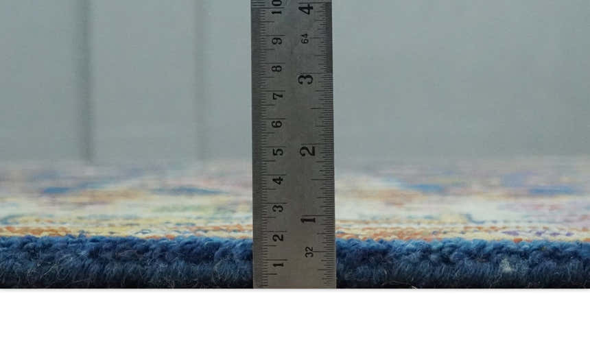 Hand Knotted Blue and Beige Persian Oushak Wool Rug