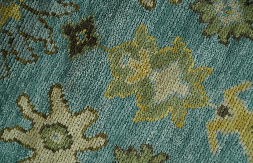 Hand Knotted Teal and Gold Traditional Oushak Multi Size Wool Area Rug