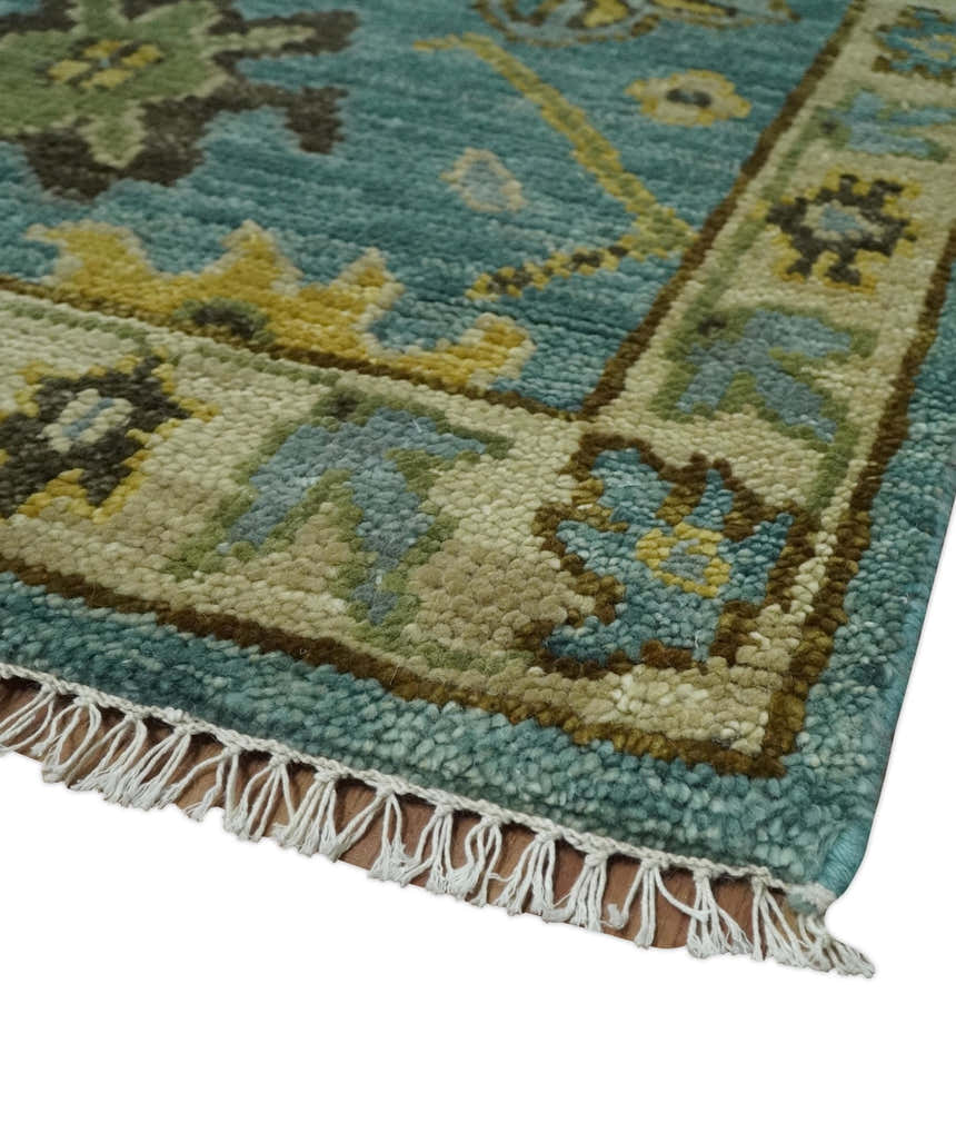 Hand Knotted Teal and Gold Traditional Oushak Multi Size Wool Area Rug
