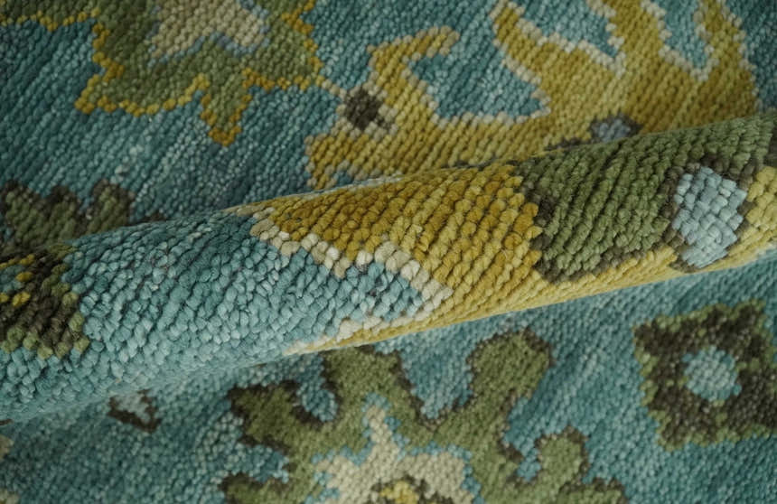 Hand Knotted Teal and Gold Traditional Oushak Multi Size Wool Area Rug