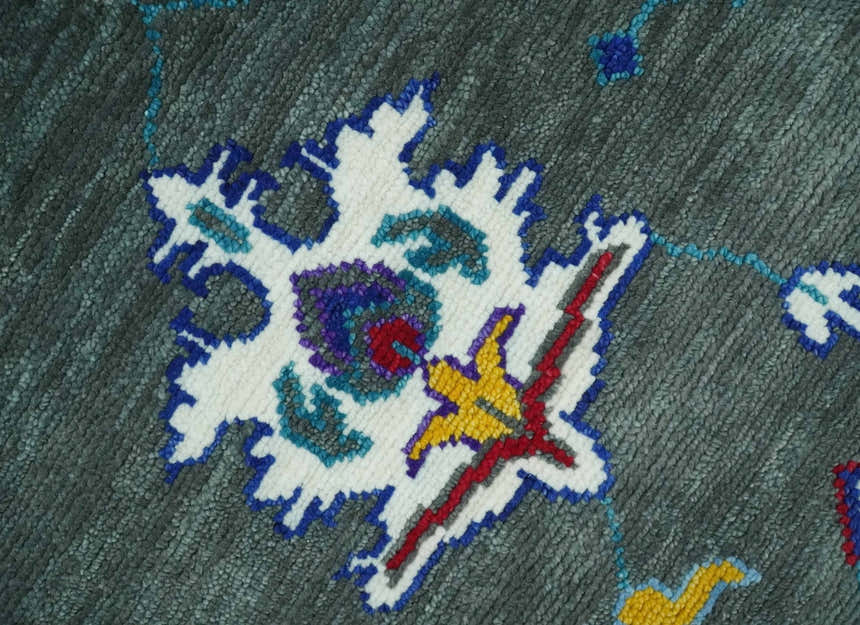 Hand Knotted Charcoal and Ivory Traditional Persian Oushak Wool Rug