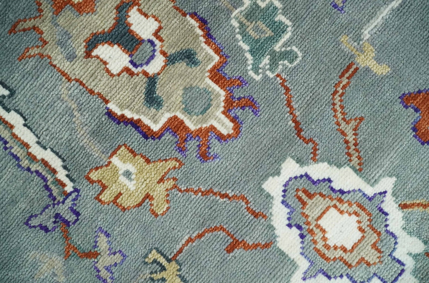 Hand Knotted Gray and Ivory Traditional Oriental Oushak Wool Area Rug