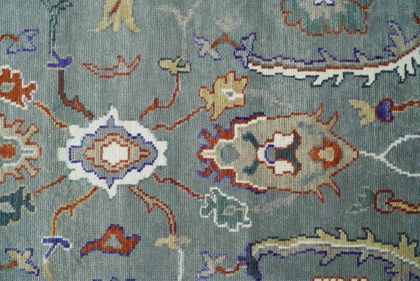 Hand Knotted Gray and Ivory Traditional Oriental Oushak Wool Area Rug