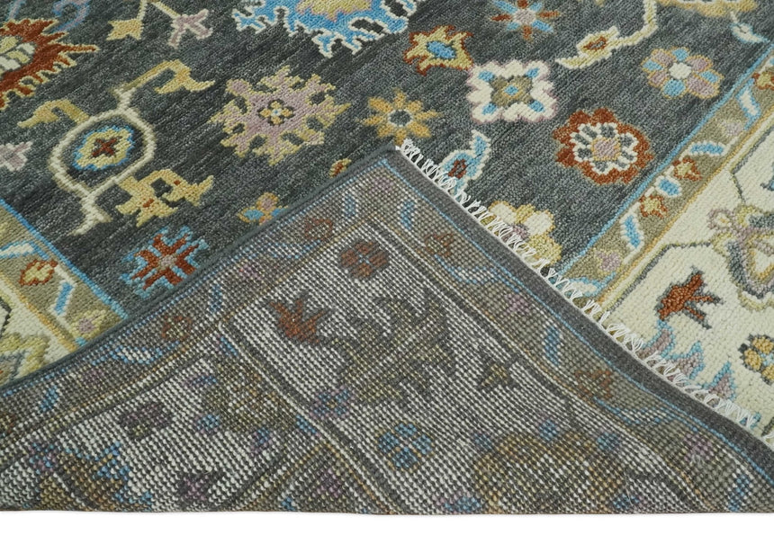Hand Knotted Gray, Ivory and Olive Traditional Oushak Multi Size Wool Area Rug