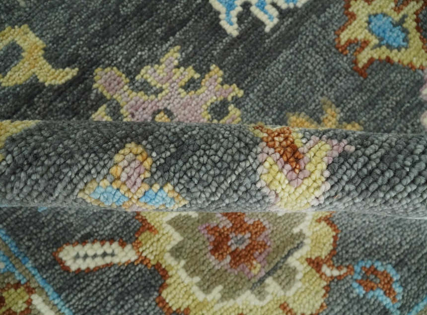 Hand Knotted Gray, Ivory and Olive Traditional Oushak Multi Size Wool Area Rug