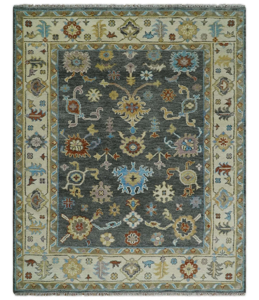 Hand Knotted Gray, Ivory and Olive Traditional Oushak Multi Size Wool Area Rug