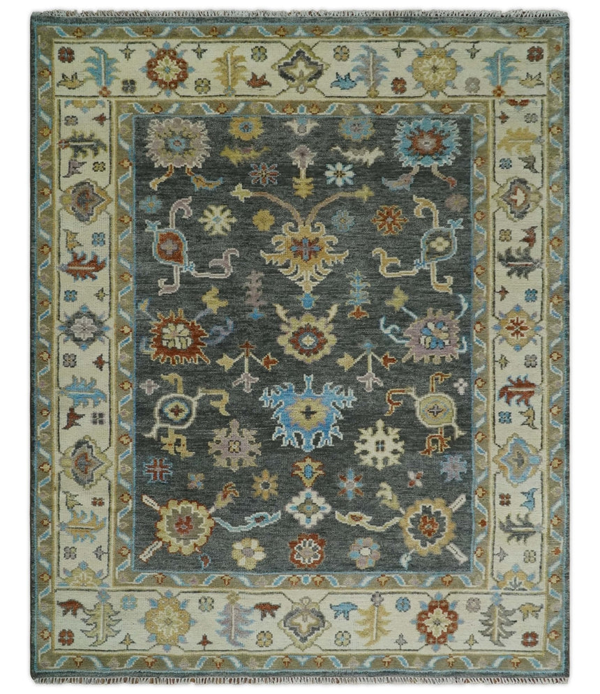Hand Knotted Gray, Ivory and Olive Traditional Oushak Multi Size Wool Area Rug