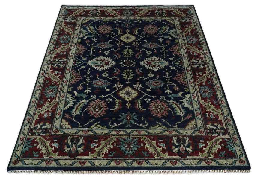 Antique look Hand Knotted Black, Rust and Beige Traditional oriental Oushak Multi Size Wool Area Rug