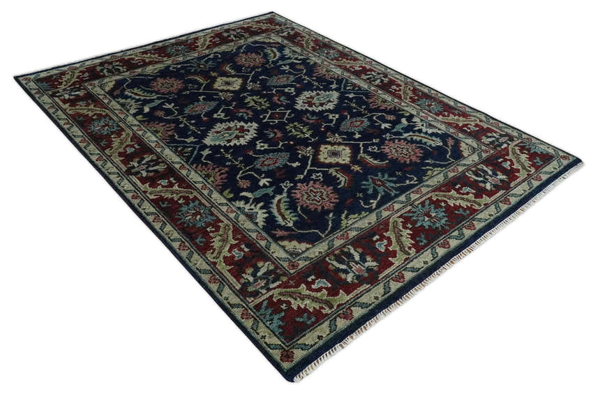Antique look Hand Knotted Black, Rust and Beige Traditional oriental Oushak Multi Size Wool Area Rug